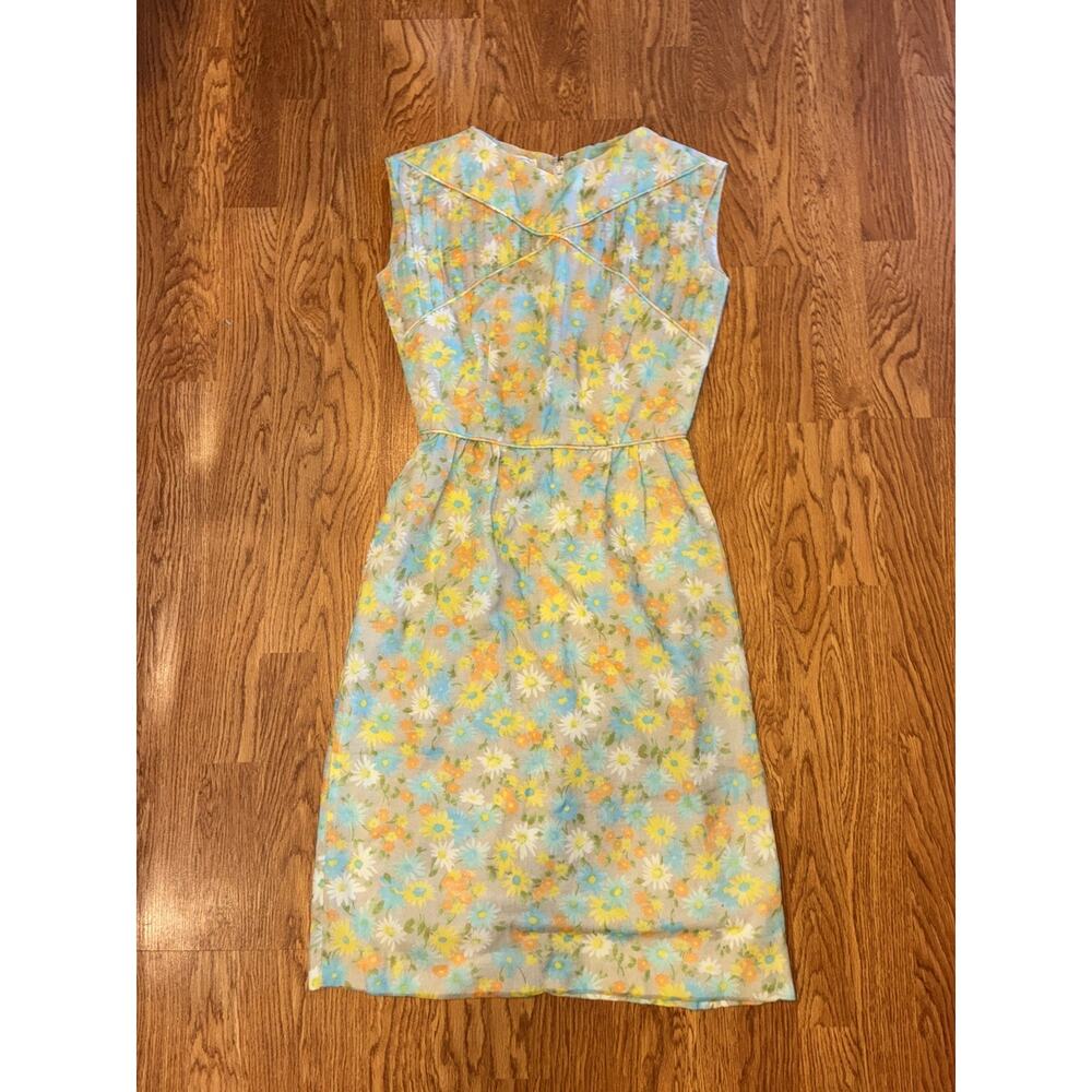 VTG 50's Jeanie petite Floral Watercolor Barkcloth Pinup floral Hourglass small - Picture 3 of 6